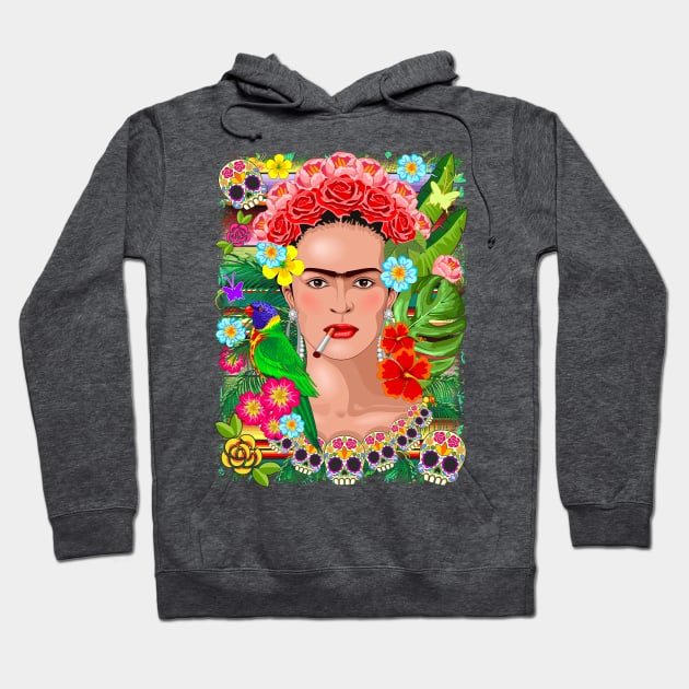 Frida Kahlo Floral Exotic Portrait Hoodie by BluedarkArt